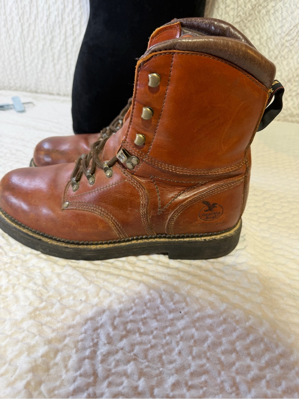 Georgia Boot Chestnut Leather Lace-Up Work Boots